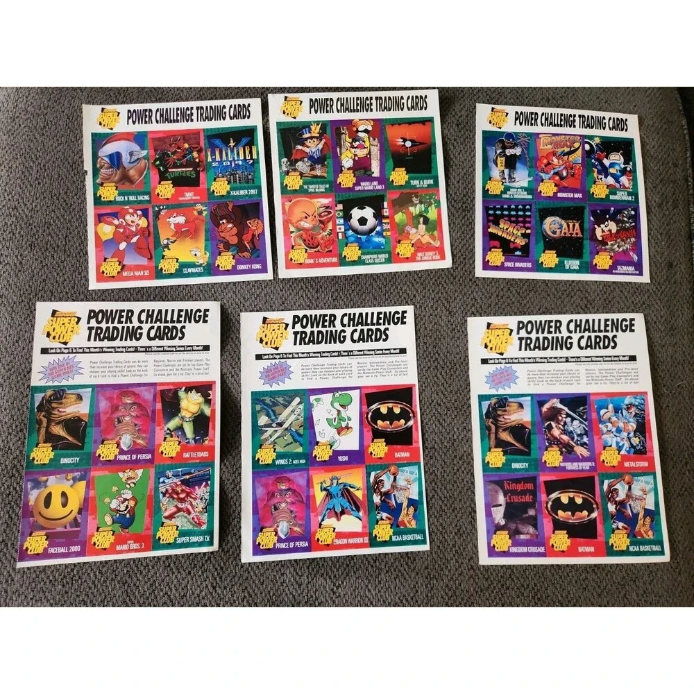 6 Sheets Nintendo Power Magazine 36 Super Power Challenge Club Trading Cards